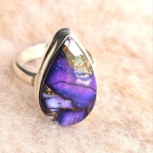 Sterling Silver Purple Copper Turquoise Teardrop Ring Sz 7